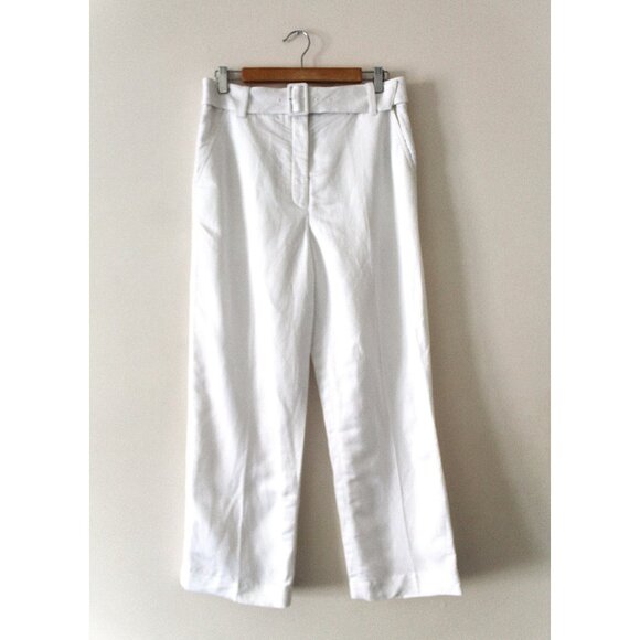 Club Monaco Belted Linen Blend Trouser 28" / Size 8 / White Work Career Pants - Picture 2 of 5